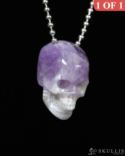 Hollow Essence - Gem Skull Pendant Necklace of Dream Chevron Amethyst Carved Hollow Skull - Y9900340 - Skull Pendants