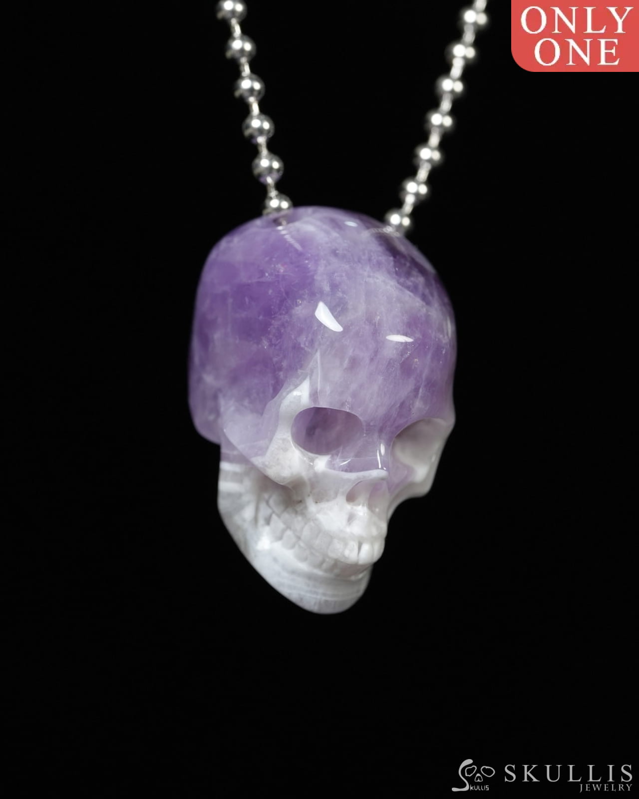 Hollow Essence - Gem Skull Pendant Necklace of Dream Chevron Amethyst Carved Hollow Skull - Y9900340 - Skull Pendants