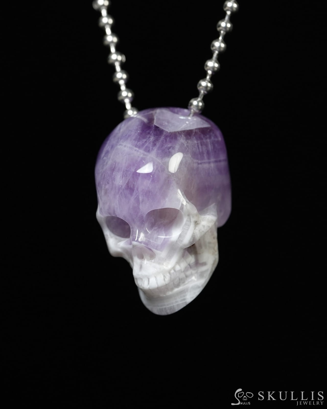 Hollow Essence - Gem Skull Pendant Necklace of Dream Chevron Amethyst Carved Hollow Skull - Y9900340 - Skull Pendants