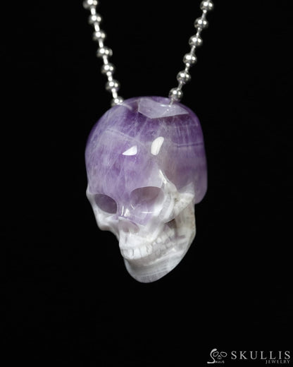 Hollow Essence - Gem Skull Pendant Necklace of Dream Chevron Amethyst Carved Hollow Skull - Y9900340 - Skull Pendants