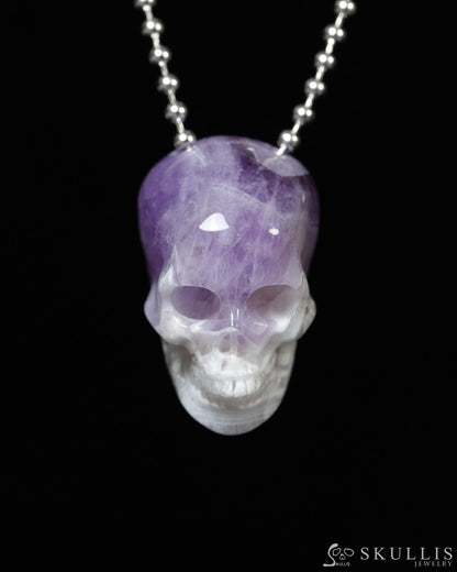 Hollow Essence - Gem Skull Pendant Necklace of Dream Chevron Amethyst Carved Hollow Skull - Y9900340 - Skull Pendants