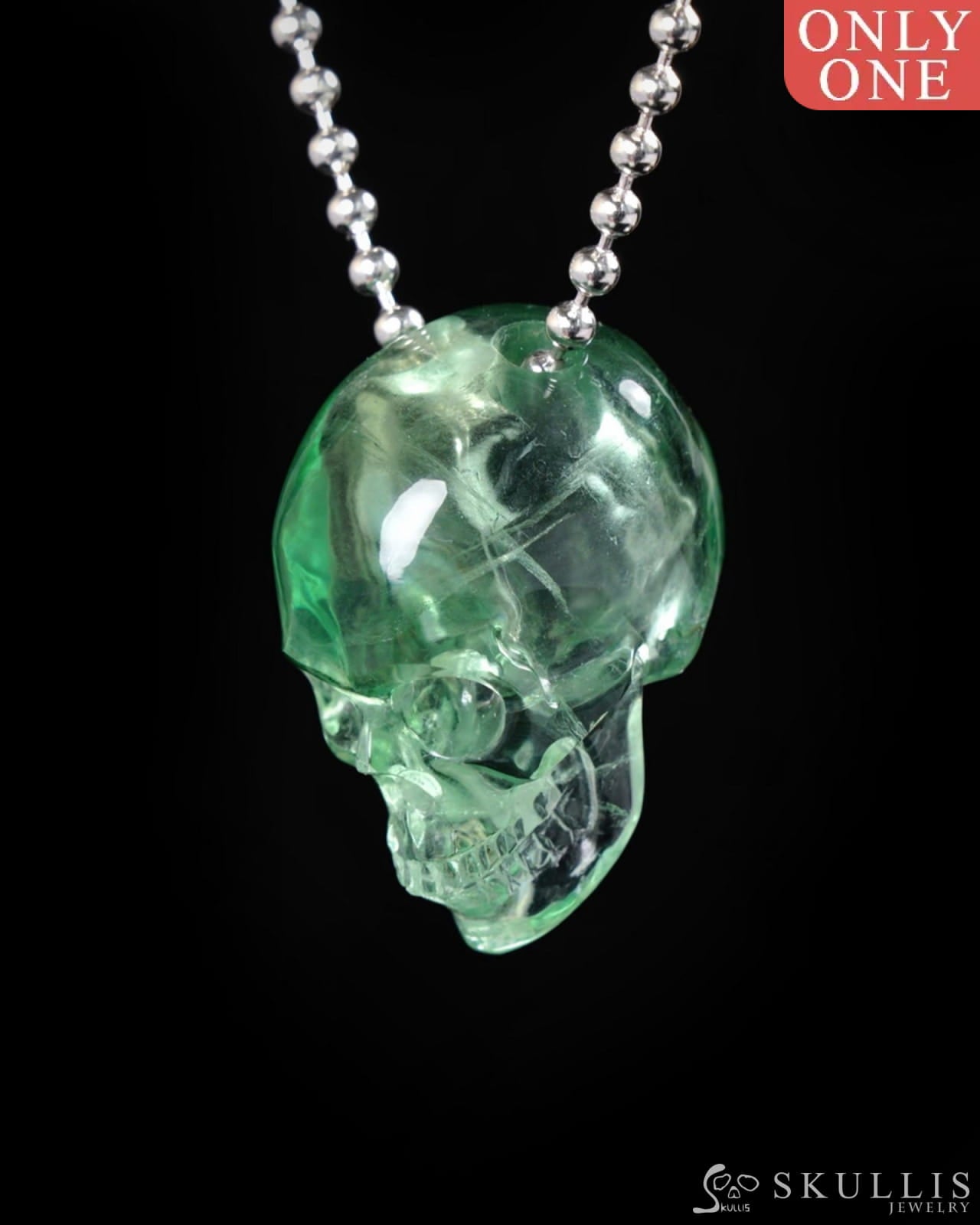 Gem Skull Pendant Necklace of Fluorite Carved Skull 925 Sterling Silver - 9500265 One of a Kind