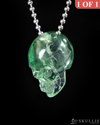 Gem Skull Pendant Necklace of Fluorite Carved Skull 925 Sterling Silver - 9500265 One of a Kind
