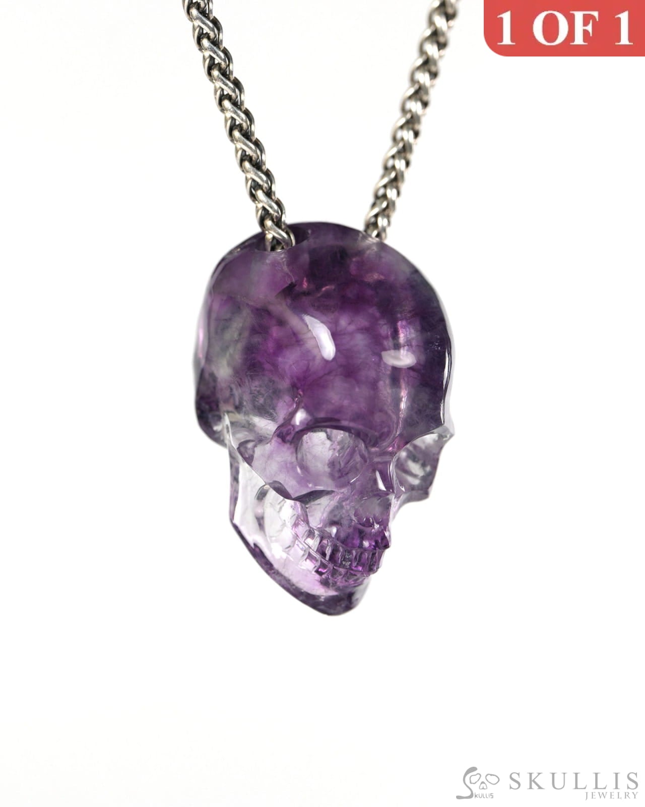 Hollow Essence - Gem Skull Pendant Necklace of Fluorite Carved Hollow Skull - 9900502 - Skull Pendants