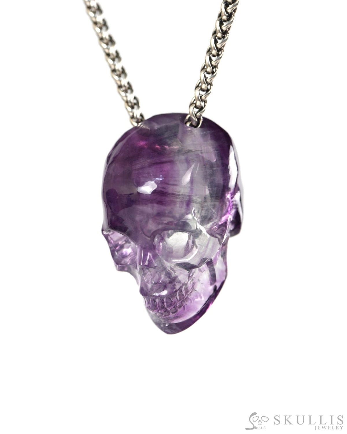 Hollow Essence - Gem Skull Pendant Necklace of Fluorite Carved Hollow Skull - 9900502 - Skull Pendants
