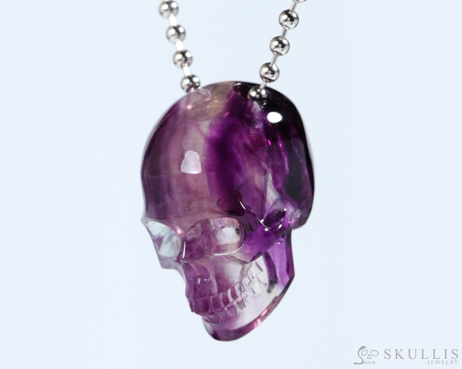 Hollow Essence - Gem Skull Pendant Necklace of Fluorite Carved Hollow Skull - Skull Pendants