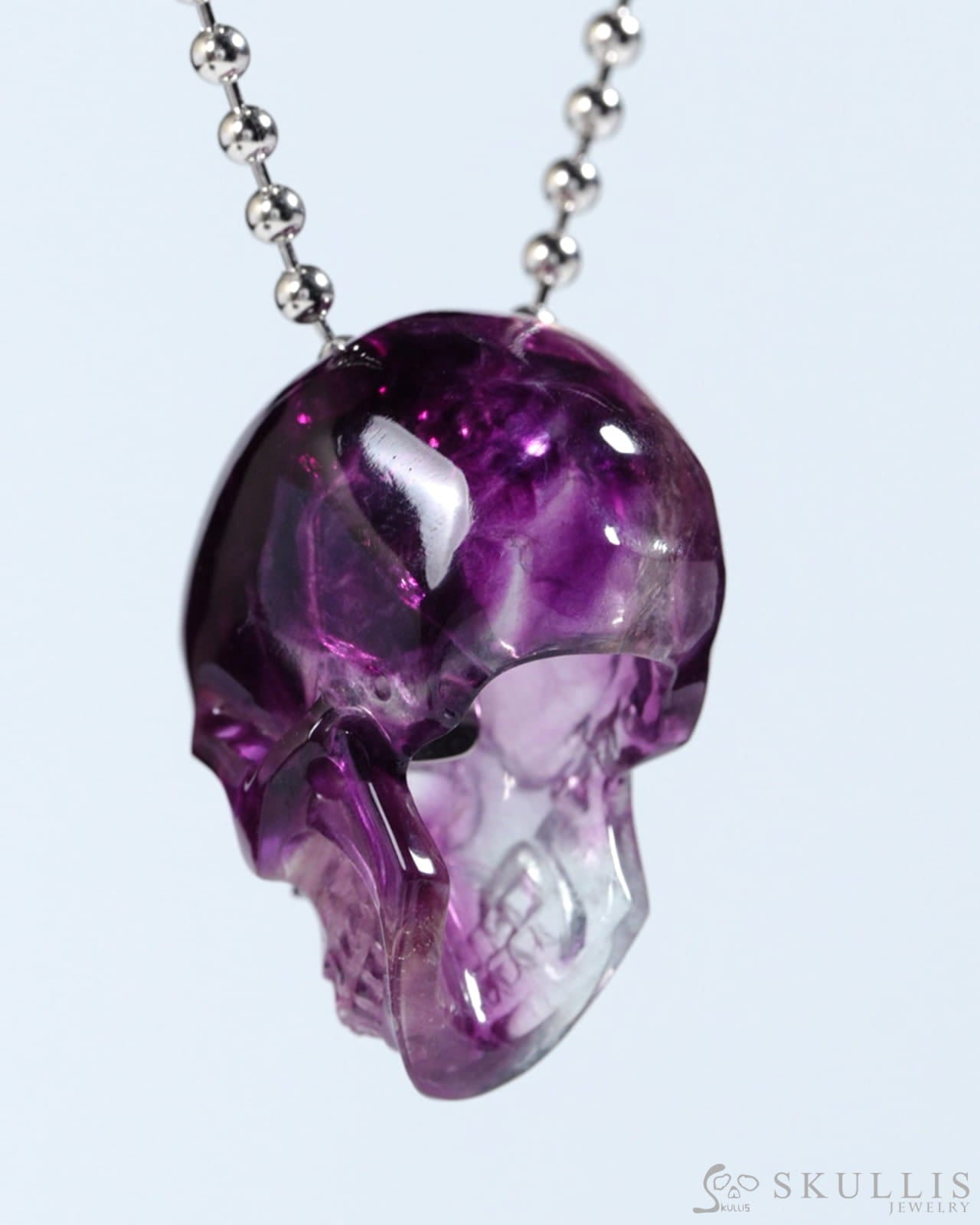 Hollow Essence - Gem Skull Pendant Necklace of Fluorite Carved Hollow Skull - Skull Pendants