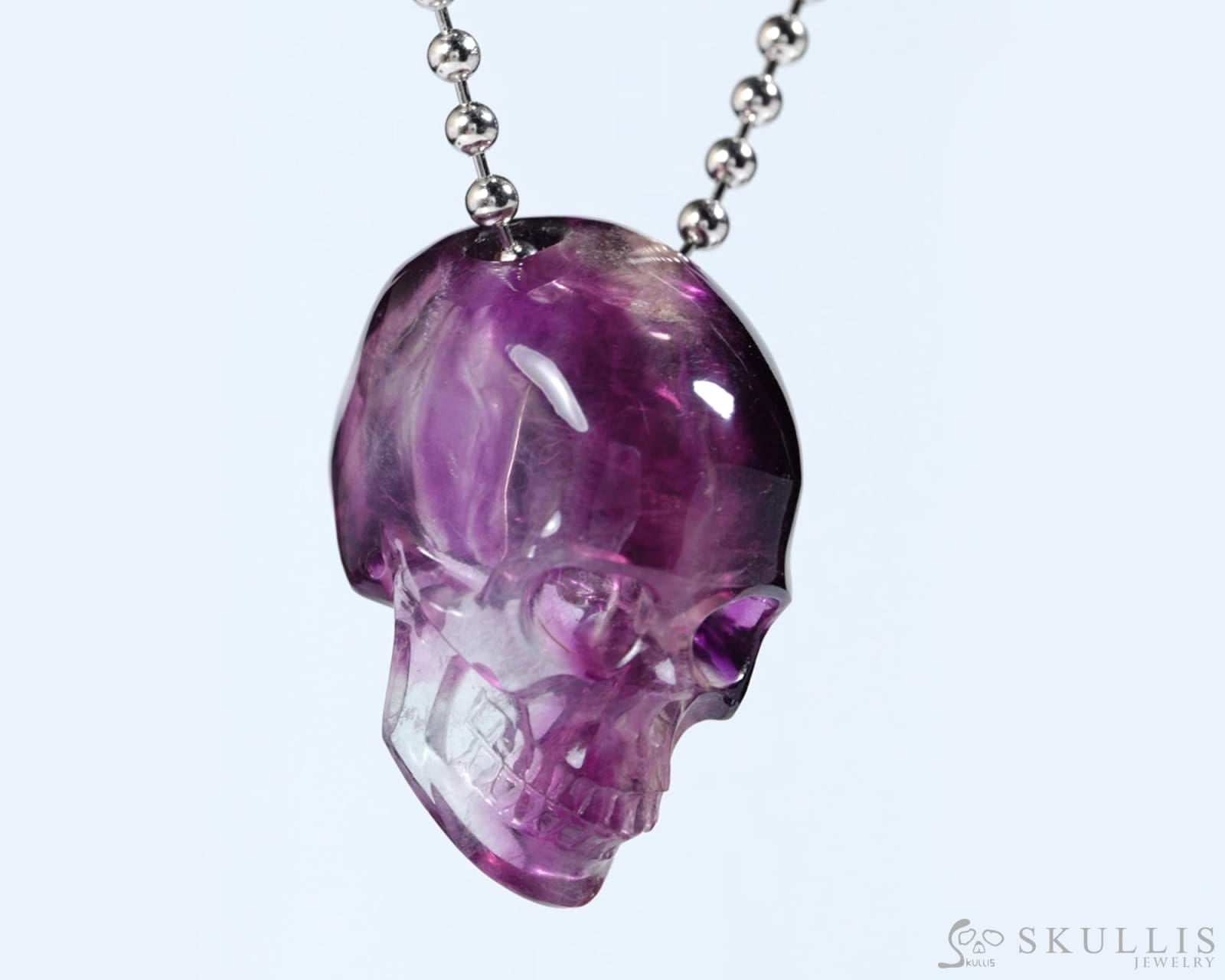 Hollow Essence - Gem Skull Pendant Necklace of Fluorite Carved Hollow Skull - Skull Pendants