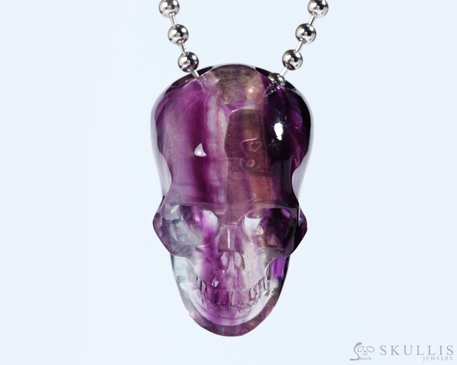 Hollow Essence - Gem Skull Pendant Necklace of Fluorite Carved Hollow Skull - Skull Pendants