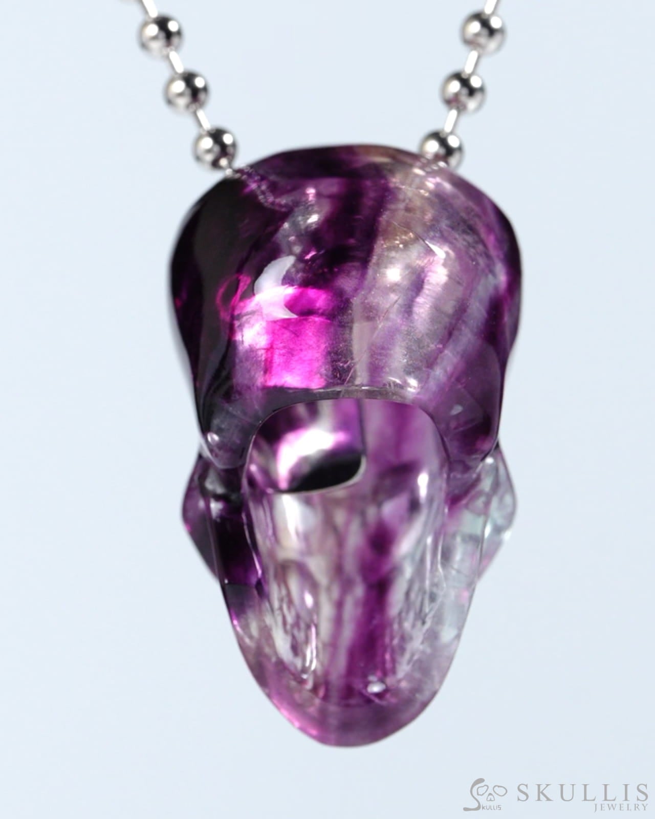 Hollow Essence - Gem Skull Pendant Necklace of Fluorite Carved Hollow Skull - Skull Pendants