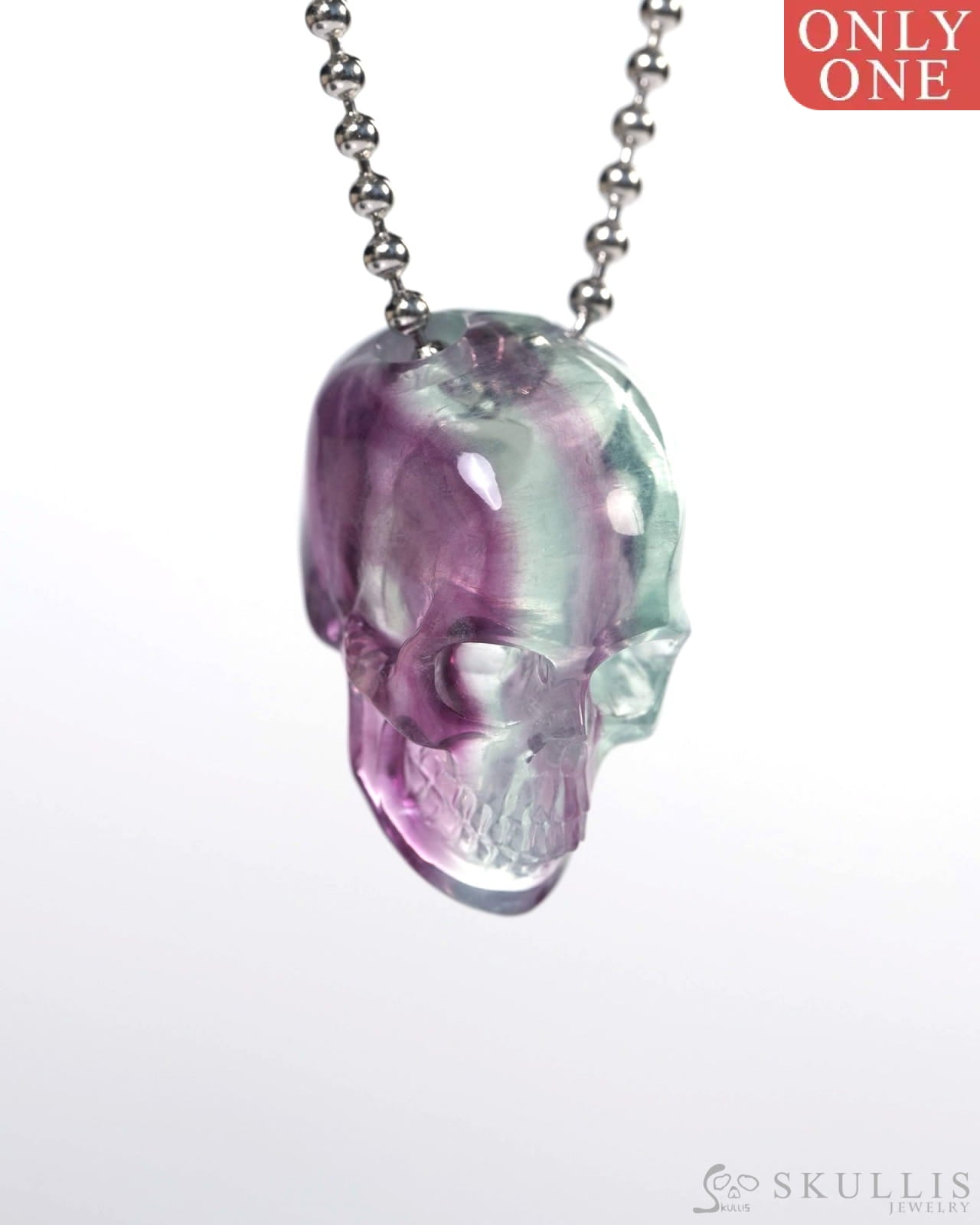 Hollow Essence - Gem Skull Pendant Necklace of Fluorite Carved Hollow Skull - Y9900336 - Skull Pendants