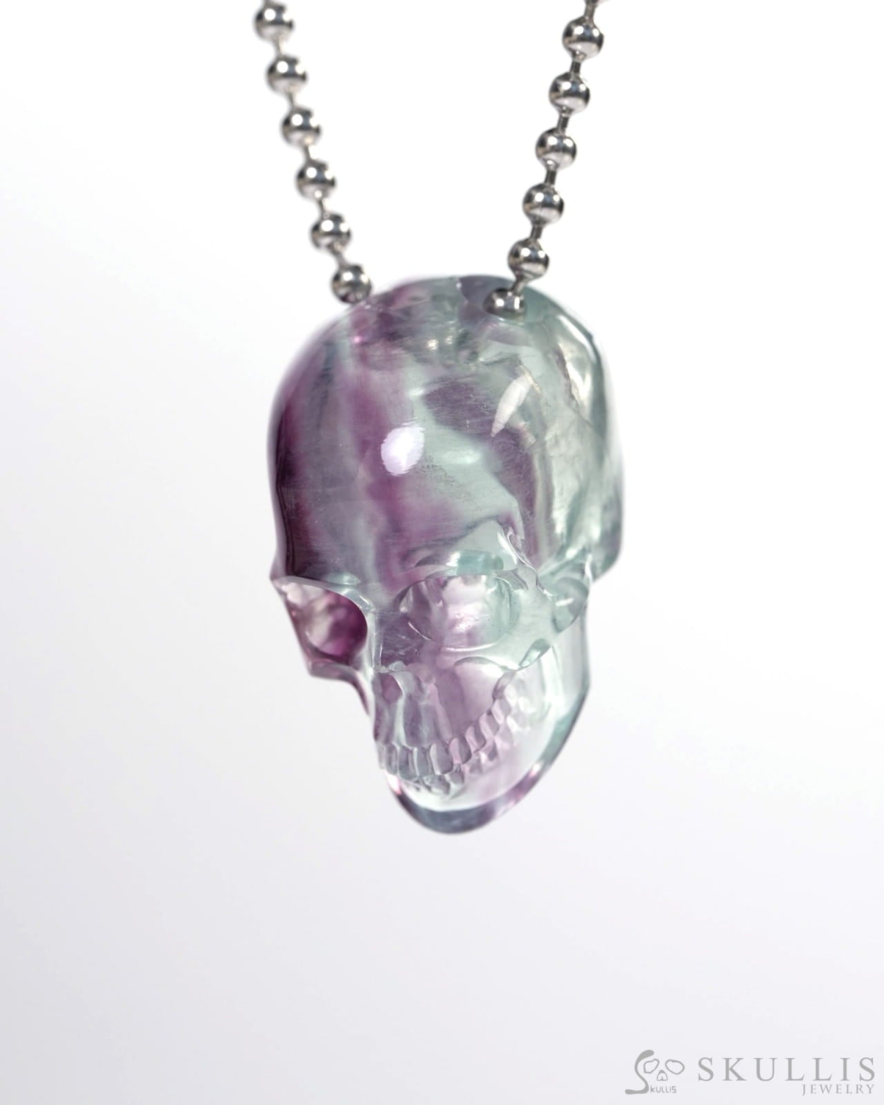 Hollow Essence - Gem Skull Pendant Necklace of Fluorite Carved Hollow Skull - Y9900336 - Skull Pendants