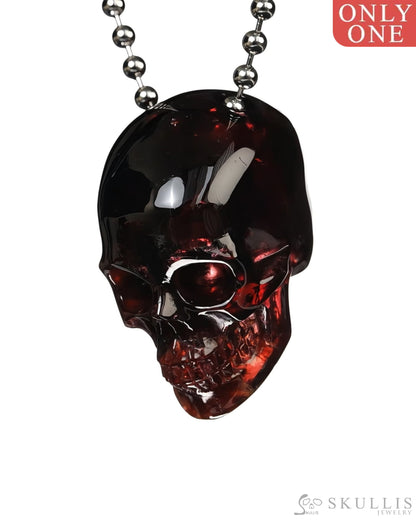 Gem Skull Pendant Necklace of Garnet Carved Hollow Skull with 925 Sterling Silver Chain - ZR19500389 Skull Pendants