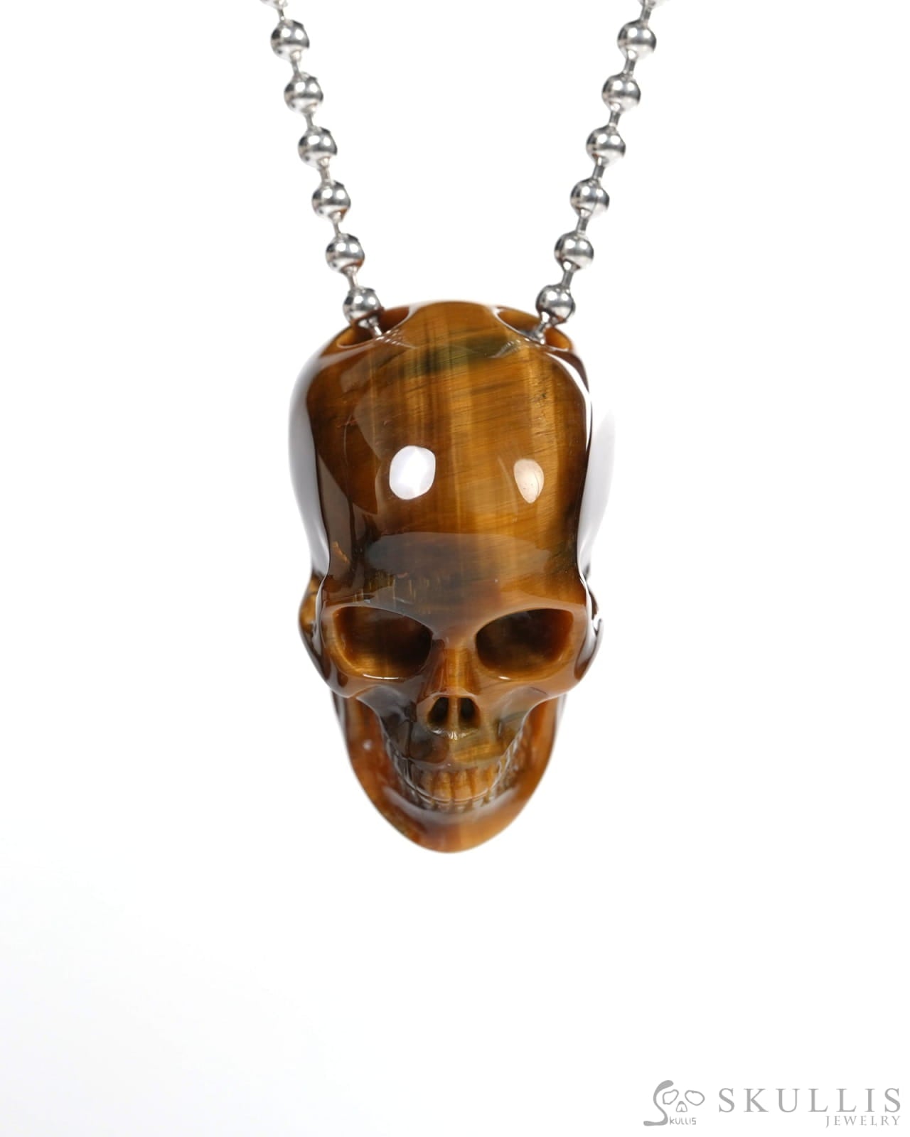 Hollow Essence - Gem Skull Pendant Necklace of Gold Tiger’s Eye Carved Hollow Skull - Y9900350 - Skull Pendants