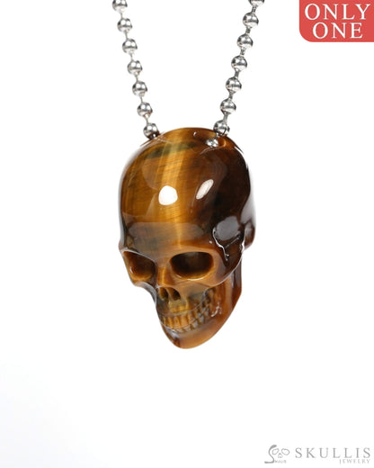 Hollow Essence - Gem Skull Pendant Necklace of Gold Tiger’s Eye Carved Hollow Skull - Y9900350 - Skull Pendants