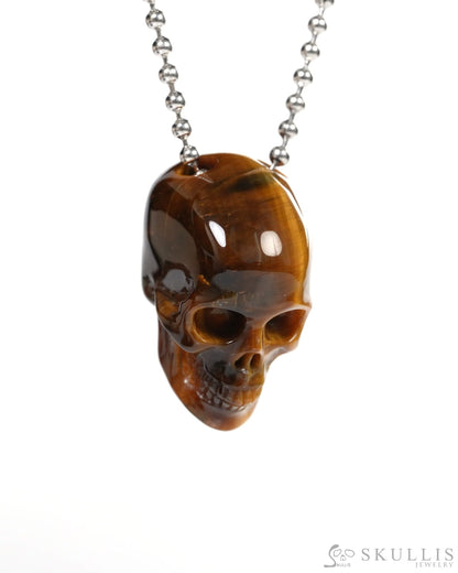 Hollow Essence - Gem Skull Pendant Necklace of Gold Tiger’s Eye Carved Hollow Skull - Y9900350 - Skull Pendants