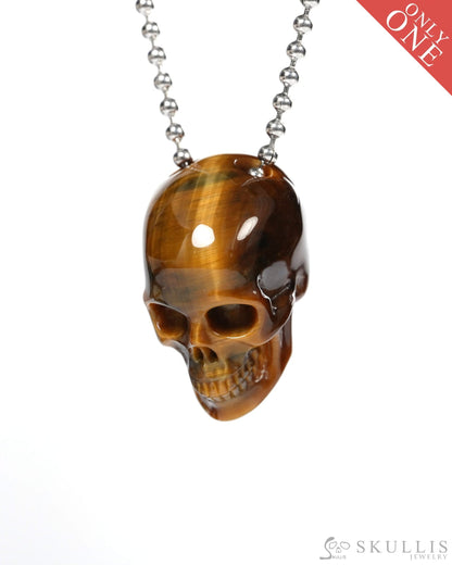 Hollow Essence - Gem Skull Pendant Necklace of Gold Tiger’s Eye Carved Hollow Skull - Y9900350 - Skull Pendants
