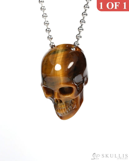 Hollow Essence - Gem Skull Pendant Necklace of Gold Tiger’s Eye Carved Hollow Skull - Y9900350 - Skull Pendants