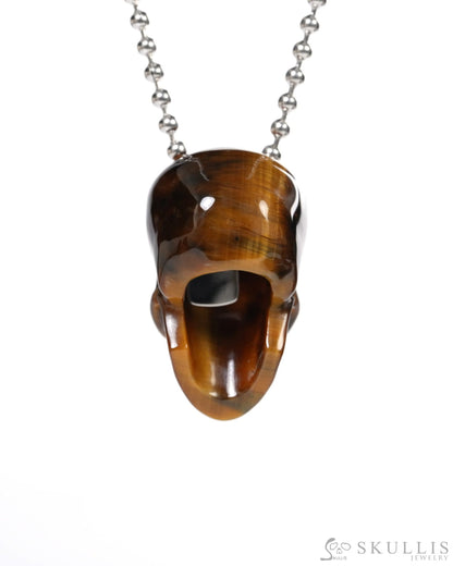 Hollow Essence - Gem Skull Pendant Necklace of Gold Tiger’s Eye Carved Hollow Skull - Y9900350 - Skull Pendants
