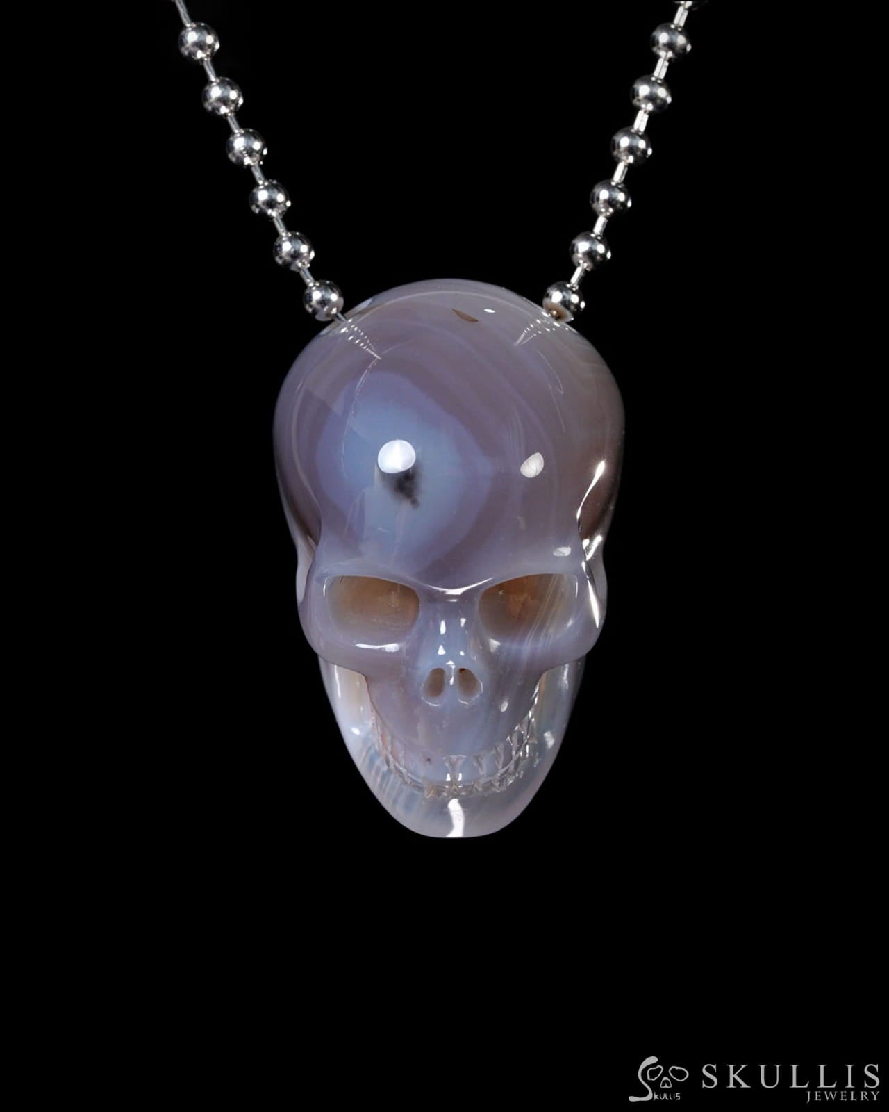 Hollow Essence - Gem Skull Pendant Necklace of Gray & White Agate Carved Hollow Skull - Y9500447 - Skull Pendants