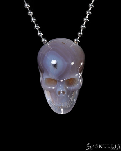 Hollow Essence - Gem Skull Pendant Necklace of Gray & White Agate Carved Hollow Skull - Y9500447 - Skull Pendants