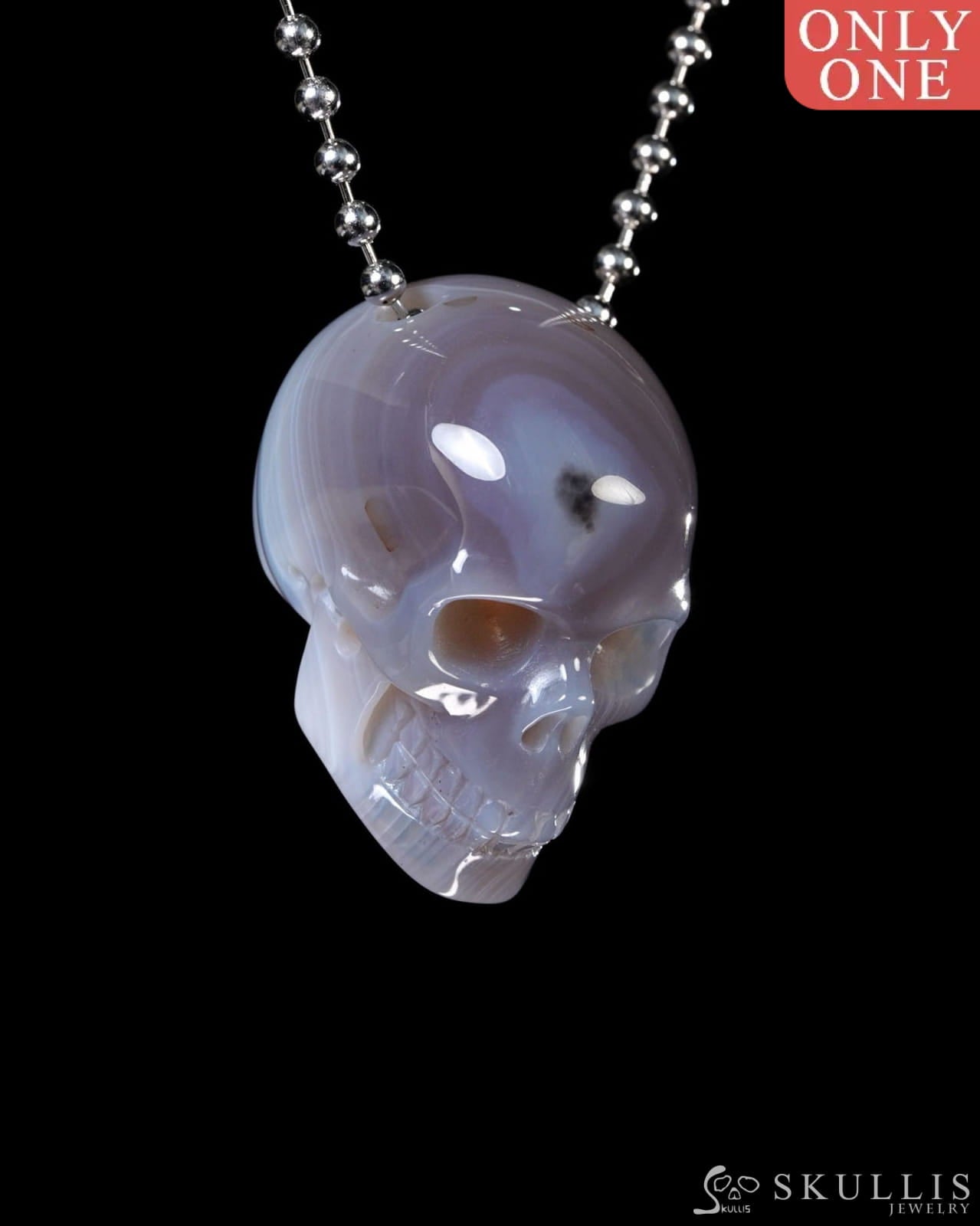 Hollow Essence - Gem Skull Pendant Necklace of Gray & White Agate Carved Hollow Skull - Y9500447 - Skull Pendants