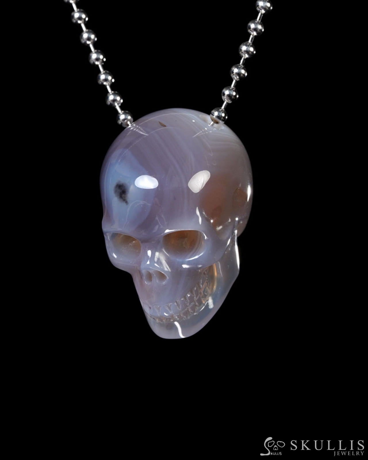Hollow Essence - Gem Skull Pendant Necklace of Gray & White Agate Carved Hollow Skull - Y9500447 - Skull Pendants
