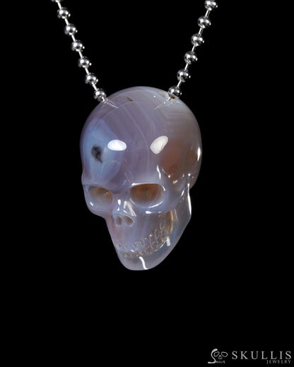 Hollow Essence - Gem Skull Pendant Necklace of Gray & White Agate Carved Hollow Skull - Y9500447 - Skull Pendants