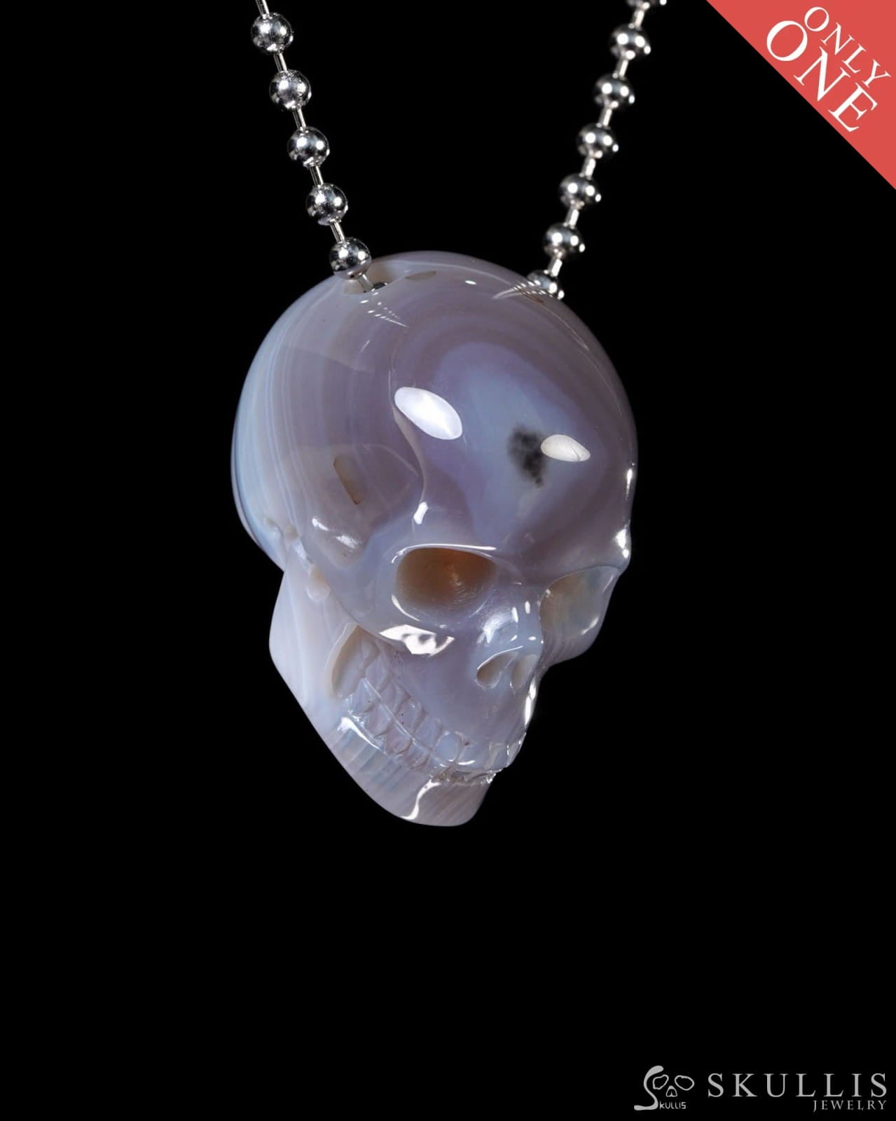 Hollow Essence - Gem Skull Pendant Necklace of Gray & White Agate Carved Hollow Skull - Y9500447 - Skull Pendants