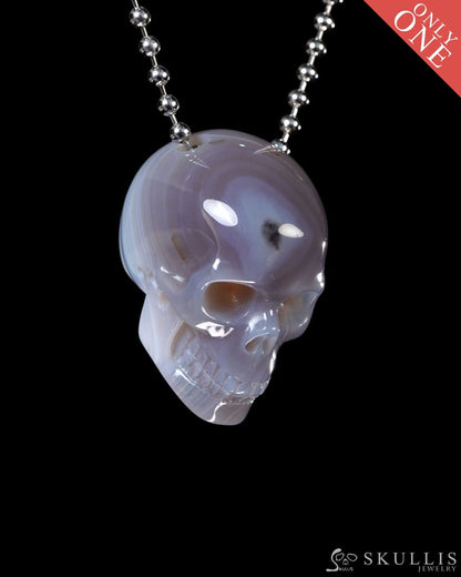 Hollow Essence - Gem Skull Pendant Necklace of Gray & White Agate Carved Hollow Skull - Y9500447 - Skull Pendants