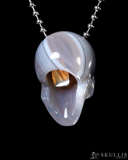 Hollow Essence - Gem Skull Pendant Necklace of Gray & White Agate Carved Hollow Skull - Y9500447 - Skull Pendants