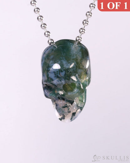 Hollow Essence - Gem Skull Pendant Necklace of Green Moss Agate Carved Hollow Skull - Y9500457 - Skull Pendants