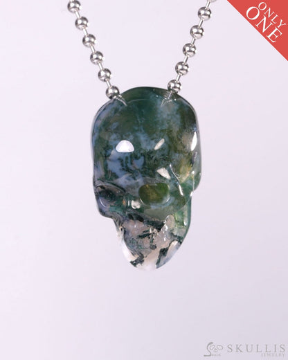 Hollow Essence - Gem Skull Pendant Necklace of Green Moss Agate Carved Hollow Skull - Y9500457 - Skull Pendants