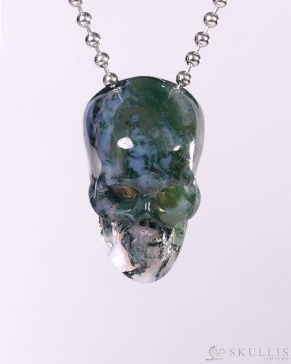 Hollow Essence - Gem Skull Pendant Necklace of Green Moss Agate Carved Hollow Skull - Y9500457 - Skull Pendants