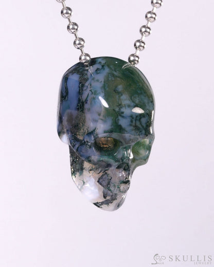 Hollow Essence - Gem Skull Pendant Necklace of Green Moss Agate Carved Hollow Skull - Y9500457 - Skull Pendants