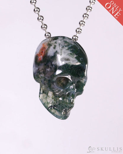 Hollow Essence - Gem Skull Pendant Necklace of Green Moss Agate Carved Hollow Skull - Y9500458 - Skull Pendants