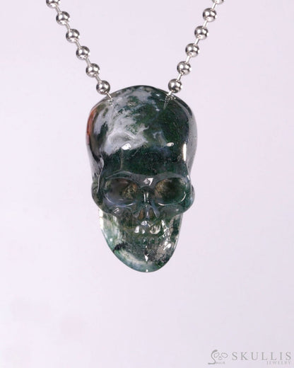 Hollow Essence - Gem Skull Pendant Necklace of Green Moss Agate Carved Hollow Skull - Y9500458 - Skull Pendants