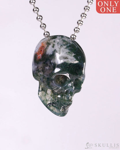 Hollow Essence - Gem Skull Pendant Necklace of Green Moss Agate Carved Hollow Skull - Y9500458 - Skull Pendants