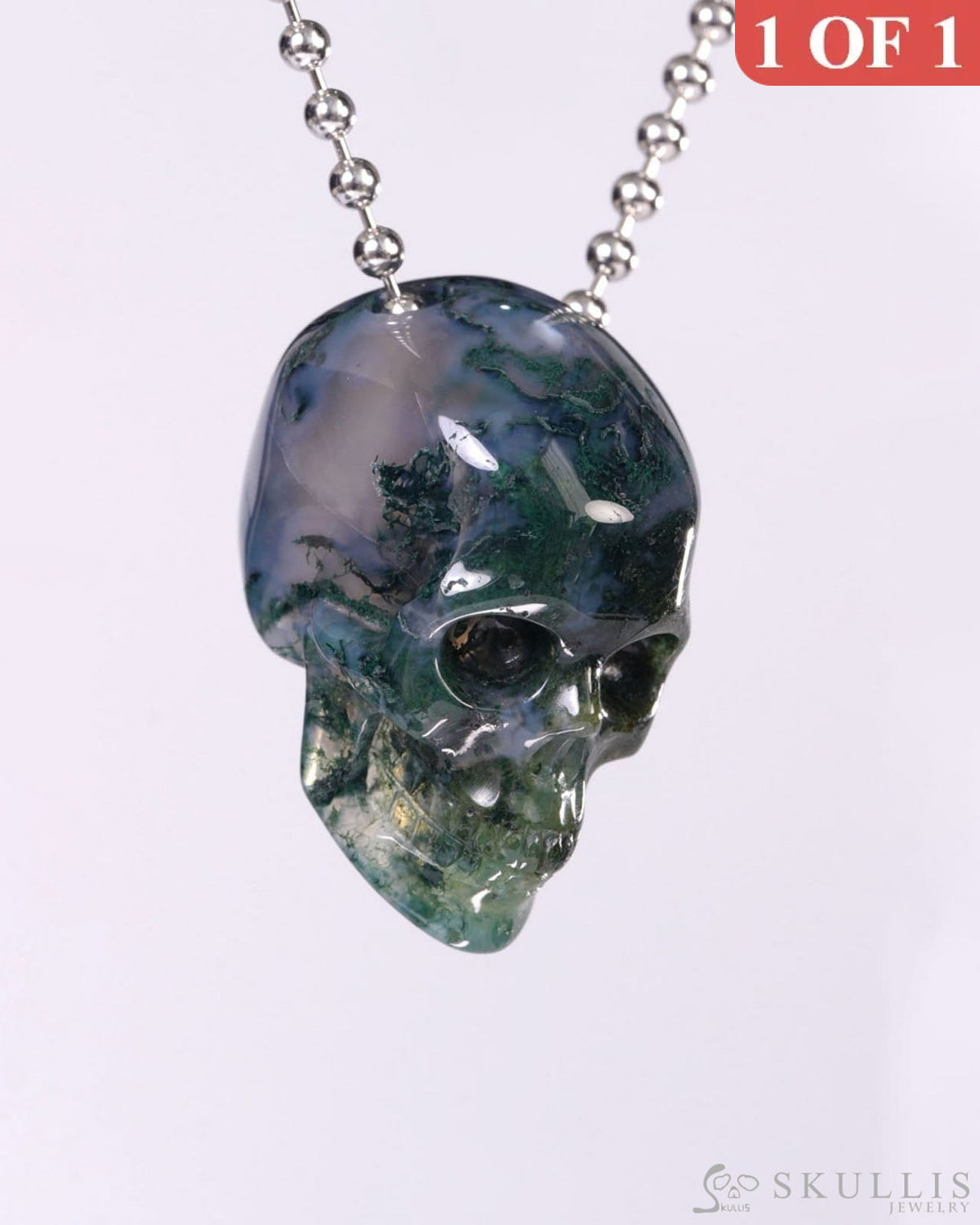 Hollow Essence - Gem Skull Pendant Necklace of Green Moss Agate Carved Hollow Skull - Y9500459 - Skull Pendants