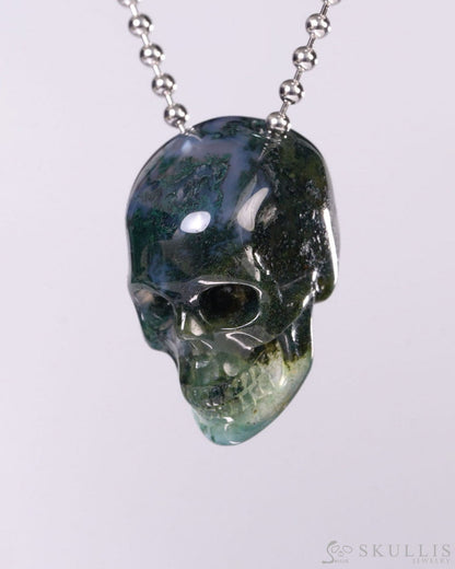 Hollow Essence - Gem Skull Pendant Necklace of Green Moss Agate Carved Hollow Skull - Y9500459 - Skull Pendants