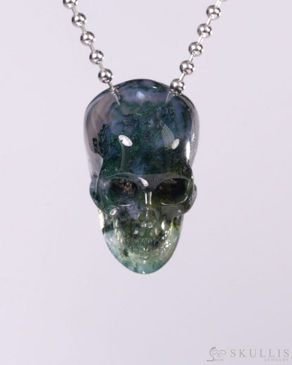 Hollow Essence - Gem Skull Pendant Necklace of Green Moss Agate Carved Hollow Skull - Y9500459 - Skull Pendants