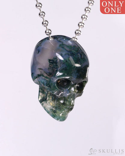 Hollow Essence - Gem Skull Pendant Necklace of Green Moss Agate Carved Hollow Skull - Y9500459 - Skull Pendants