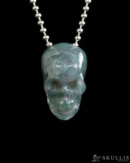 Hollow Essence - Gem Skull Pendant Necklace of Green Moss Agate Carved Hollow Skull - Y9900314 - Skull Pendants