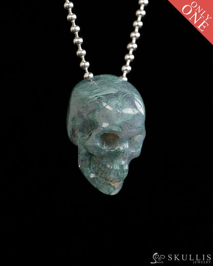 Hollow Essence - Gem Skull Pendant Necklace of Green Moss Agate Carved Hollow Skull - Y9900314 - Skull Pendants