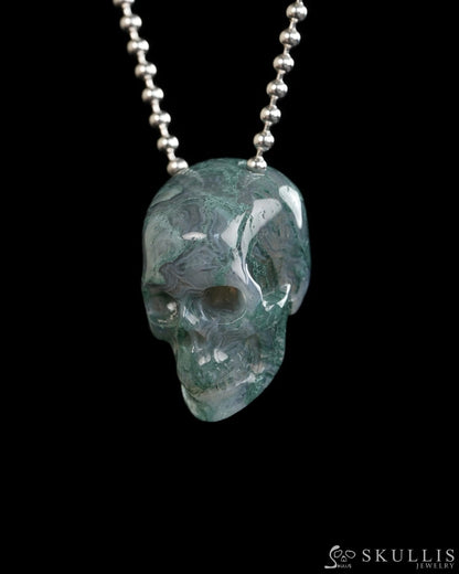 Hollow Essence - Gem Skull Pendant Necklace of Green Moss Agate Carved Hollow Skull - Y9900314 - Skull Pendants