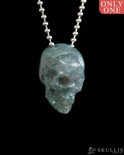 Hollow Essence - Gem Skull Pendant Necklace of Green Moss Agate Carved Hollow Skull - Y9900314 - Skull Pendants