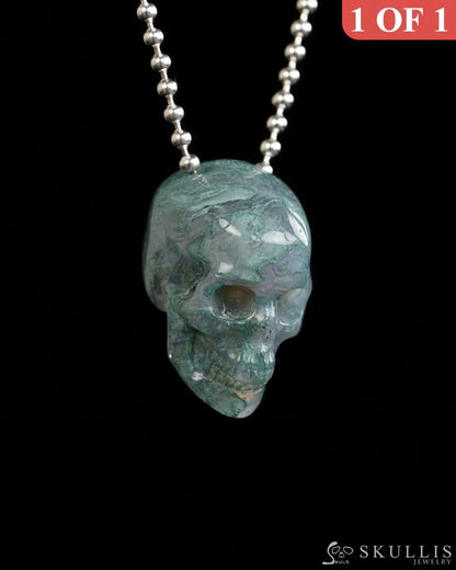 Hollow Essence - Gem Skull Pendant Necklace of Green Moss Agate Carved Hollow Skull - Y9900314 - Skull Pendants
