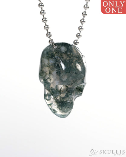 Hollow Essence - Gem Skull Pendant Necklace of Green Moss Agate Carved Hollow Skull - Y9900344 - Skull Pendants