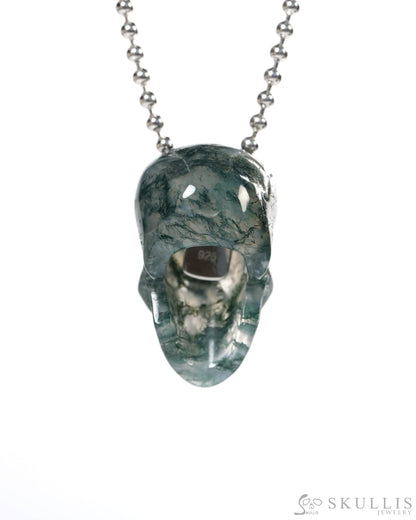 Hollow Essence - Gem Skull Pendant Necklace of Green Moss Agate Carved Hollow Skull - Y9900344 - Skull Pendants