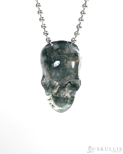 Hollow Essence - Gem Skull Pendant Necklace of Green Moss Agate Carved Hollow Skull - Y9900344 - Skull Pendants